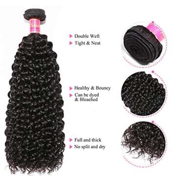 Nadula 8A Unprocessed Brazilian Curly Virgin Human Hair with Free Part Lace Closure Pack of 4 Remy Human Hair Natural Color (10 12 14+10closure)