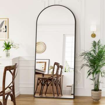 ZMYCZ Full Length Mirror, 71"x30" Arched Floor Length Mirror, Oversized Standing Mirror, Hanging or Leaning Against Wall Mounted Mirror, Large Full Body Mirror with Aluminum Frame for Bedroom (Black)