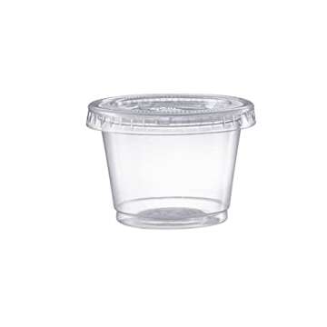 Pantry Value [1 oz. - 200 Count Clear Disposable Plastic Portion Cups with Lids - Small Plastic Cond...