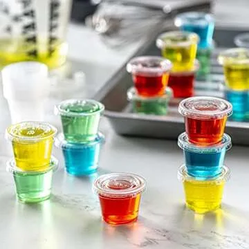 Pantry Value [1 oz. - 200 Count Clear Disposable Plastic Portion Cups with Lids - Small Plastic Condiment Containers for Sauce, Salad Dressings & Portion Control