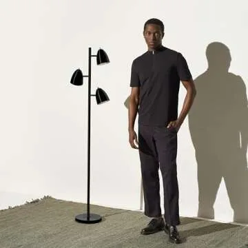 Brightech Jacob LED Standing Lamp, Modern Bright Floor Lamps for Living Rooms & Bedrooms, Tall LED Lighting Lamp with Adjustable 3 Light Tree – Classic Black