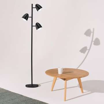 Brightech Jacob LED Standing Lamp, Modern Bright Floor Lamps for Living Rooms & Bedrooms, Tall LED Lighting Lamp with Adjustable 3 Light Tree – Classic Black