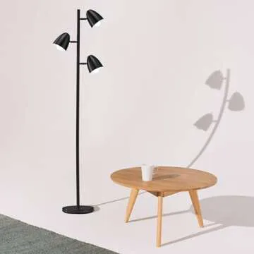 Brightech Jacob LED Standing Lamp, Modern Bright Floor Lamps for Living Rooms & Bedrooms, Tall LED Lighting Lamp with Adjustable 3 Light Tree – Classic Black