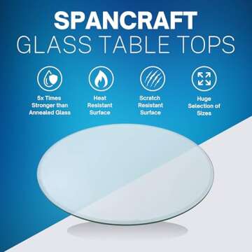 Spancraft 42" Inch Round 3/8" Thick Clear Glass Table Top with Pencil Edge Edge and Tempered Glass, Replacement Glass Table Top, Great for Dining Tables, end Tables, and Outdoor Patio Table Tops or