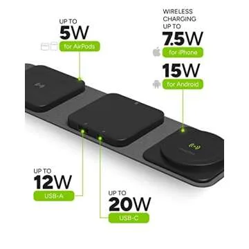 mophie Wireless 3 in 1 Travel Magnetic Wireless Charging Station, Multiple Devices, Compatible with Apple iPhones, Google, Samsung Devices, AirPods, BYO Watch Charger. (Watch Charger not Included)