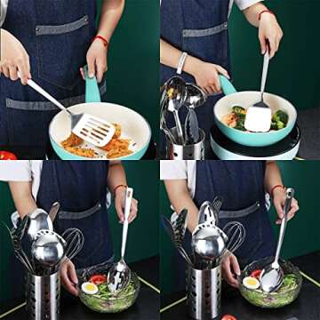 Stainless Steel Cooking Utensils Set, Berglander 13 Pieces Kitchen Utensils Set, Kitchen Tools Set With Utensil Holder Non-Stick And Heat Resistant,Dishwasher Safe, Easy to Clean (13 Packs)