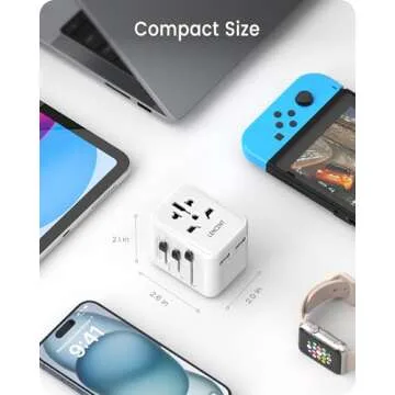 LENCENT Universal Travel Adaptor Plug with 2 USB Ports, International Power Adapter with UK/USA/EU/AUS Plug, Mini & Compact, All-in-One Worldwide Travel Charger for Over 200 Countries, White