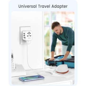 LENCENT Universal Travel Adaptor Plug with 2 USB Ports, International Power Adapter with UK/USA/EU/AUS Plug, Mini & Compact, All-in-One Worldwide Travel Charger for Over 200 Countries, White
