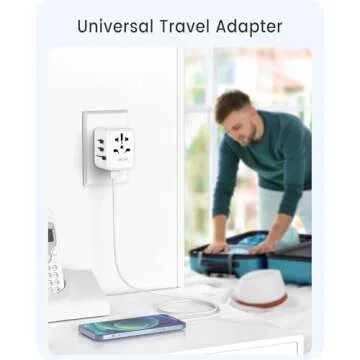 LENCENT Universal Travel Adaptor Plug with 2 USB Ports, International Power Adapter with UK/USA/EU/AUS Plug, Mini & Compact, All-in-One Worldwide Travel Charger for Over 200 Countries, White