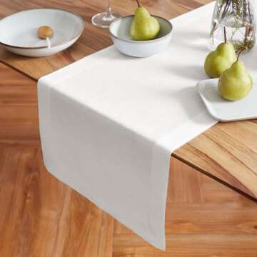 Solino Home Linen White Table Runner 36 Inch - 100% Pure Linen Prewashed Sonoma Short Table Runner 1...