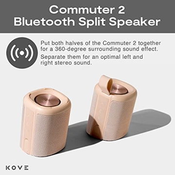 Kove Commuter 2 Portable Speaker - Terracotta Speakers, Wireless with HD Louder Volume, Deep Bass Subwoofer, Microphone, IPX7 Water Resistant - Perfect Boom Box for Home, Outdoor or Travel