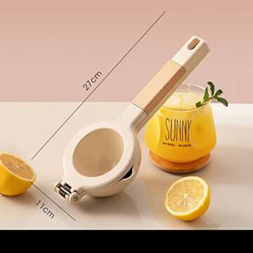 Lemon Lime Squeezer, Citrus Juicer Hand Press Citrus Juicer Manual with Wooden Handle Fruit Juicer Lime Press Metal Kitchen Tool(White)