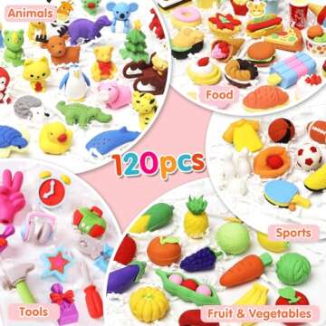 Moosia 120 Pack Animal Pencil Erasers for Kids Bulk Desk Pet Toy 3D Mini Puzzle Erasers Take Apart Erasers Treasure Box Toys Game Prize Party Favors Gift Classroom Prize Reward Back to School Supplies