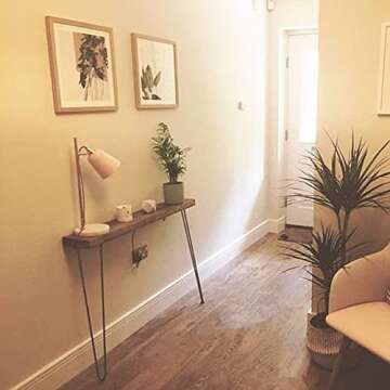 KWOKING Wood Console Table 31.49" High Brown Mid-Century Modern Rectangle Accent Table Entrance Table American Retro Wood Wrought Iron Strip Side Table Narrow Long Desk Brown 27.5" L x 8" W x 31.5" H