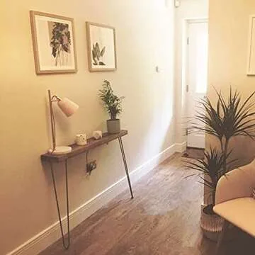 KWOKING Wood Console Table 31.49" High Brown Mid-Century Modern Rectangle Accent Table Entrance Table American Retro Wood Wrought Iron Strip Side Table Narrow Long Desk Brown 27.5" L x 8" W x 31.5" H