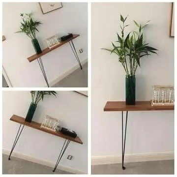 KWOKING Wood Console Table 31.49" High Brown Mid-Century Modern Rectangle Accent Table Entrance Table American Retro Wood Wrought Iron Strip Side Table Narrow Long Desk Brown 27.5" L x 8" W x 31.5" H