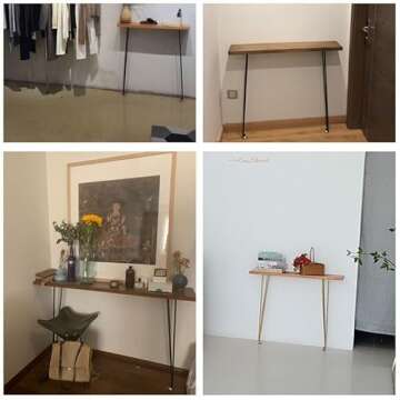 KWOKING Wood Console Table 31.49" High Brown Mid-Century Modern Rectangle Accent Table Entrance Table American Retro Wood Wrought Iron Strip Side Table Narrow Long Desk Brown 27.5" L x 8" W x 31.5" H