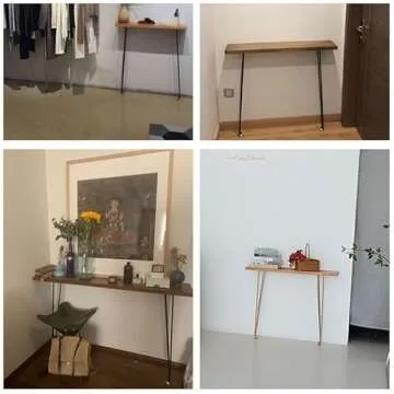 KWOKING Wood Console Table 31.49" High Brown Mid-Century Modern Rectangle Accent Table Entrance Table American Retro Wood Wrought Iron Strip Side Table Narrow Long Desk Brown 27.5" L x 8" W x 31.5" H