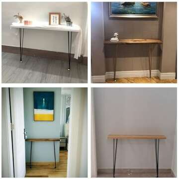 KWOKING Wood Console Table 31.49" High Brown Mid-Century Modern Rectangle Accent Table Entrance Table American Retro Wood Wrought Iron Strip Side Table Narrow Long Desk Brown 27.5" L x 8" W x 31.5" H