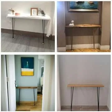 KWOKING Wood Console Table 31.49" High Brown Mid-Century Modern Rectangle Accent Table Entrance Table American Retro Wood Wrought Iron Strip Side Table Narrow Long Desk Brown 27.5" L x 8" W x 31.5" H