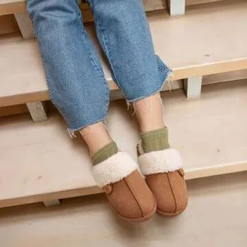 Litfun Fuzzy Slippers for Women with Memory Foam – Cozy Indoor/Outdoor Footwear in Khaki Size 10.5...