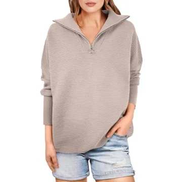 ANRABESS Women Quarter Zip Oversized Casual Loose Rib Knit Cozy Pullover Sweaters Top 2024 Fall Fash...