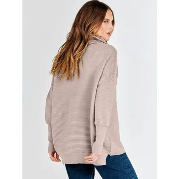 ANRABESS Women Quarter Zip Oversized Casual Loose Rib Knit Cozy Pullover Sweaters Top 2024 Fall Fashion Outfits Clothes Red Apricot Small