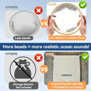 Ocean Drum Sea Drum- With Hardwood Shell and Wave Beads- Sound Healing Instrument for Meditation, Re...