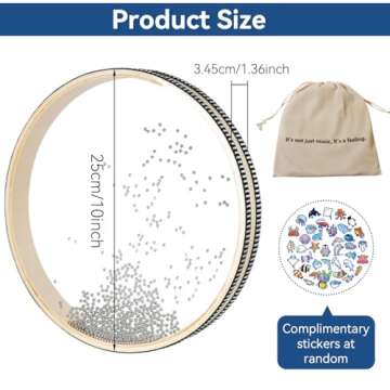 Ocean Drum Sea Drum- With Hardwood Shell and Wave Beads- Sound Healing Instrument for Meditation, Relaxation, Yoga, Stress Relief- Includes Storage Bag (10inch)