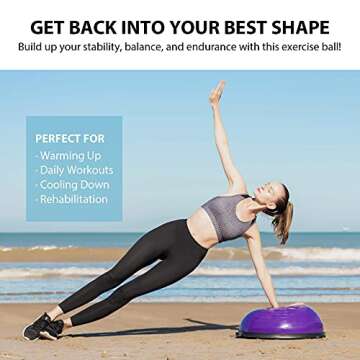 ZELUS Balance Ball Trainer Half Yoga Ball with Bands