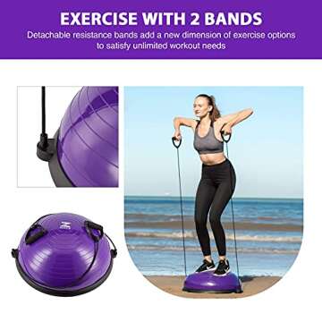ZELUS Balance Ball Trainer Half Yoga Ball with Bands