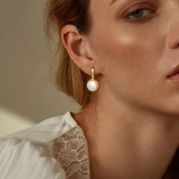 Moodear Pearl Drop Earrings Elegant 14K Gold Plated