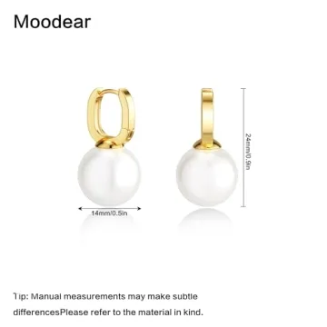 Moodear Pearl Drop Earrings Elegant 14K Gold Plated