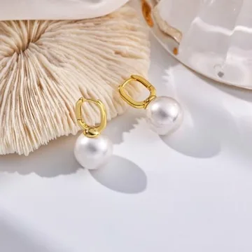 Moodear Pearl Drop Earrings Elegant 14K Gold Plated