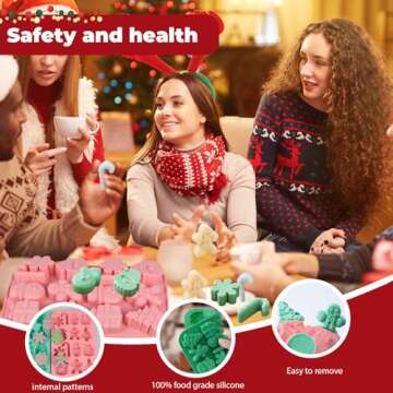 2PCS Christmas Silicone Cake Molds, 3D Christmas Chocolate Candy Molds, Snowflake Gingerbread Xmas Tree Cane Santa Snowman Shapes Baking Molds for DIY Candy Soap Jelly Ice Cube Tray Cake Topper