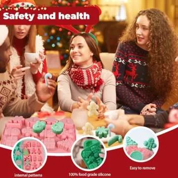 2PCS Christmas Silicone Cake Molds, 3D Christmas Chocolate Candy Molds, Snowflake Gingerbread Xmas Tree Cane Santa Snowman Shapes Baking Molds for DIY Candy Soap Jelly Ice Cube Tray Cake Topper