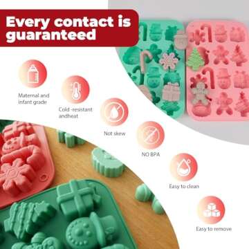 2PCS Christmas Silicone Cake Molds, 3D Christmas Chocolate Candy Molds, Snowflake Gingerbread Xmas Tree Cane Santa Snowman Shapes Baking Molds for DIY Candy Soap Jelly Ice Cube Tray Cake Topper