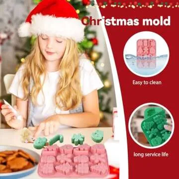 2PCS Christmas Silicone Cake Molds, 3D Christmas Chocolate Candy Molds, Snowflake Gingerbread Xmas Tree Cane Santa Snowman Shapes Baking Molds for DIY Candy Soap Jelly Ice Cube Tray Cake Topper