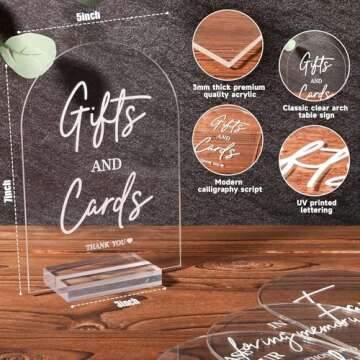 2pcs Clear Acrylic Wedding Signs for Ceremony and Reception, 5x7 Inch Modern Wedding Signage, Guest Book Sign, Cards and Gifts Sign for Wedding, Wedding Reception Signs with Holder