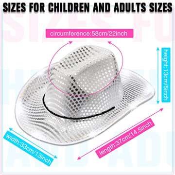 Kigeli Cowboy Hat, 10 Pcs Lights LED Cowboy Hat for Western Role Play, One Size, Silver, Sequin (RH-...