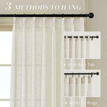 MASWOND Pinch Pleated Flax Linen Curtains 108 Inches Long 2 Panels Set for Living Room, Pleat Drapes...