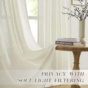 MASWOND Pinch Pleated Flax Linen Curtains 108 Inches Long 2 Panels Set for Living Room, Pleat Drapes Back Tab Semi Sheer Neutral Boho Ceiling to Floor Curtains for Bedroom 9 FT Natural W38xL108