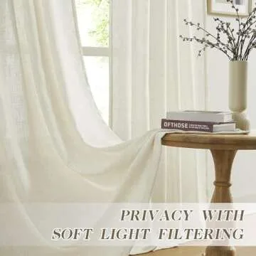 MASWOND Pinch Pleated Flax Linen Curtains 108 Inches Long 2 Panels Set for Living Room, Pleat Drapes Back Tab Semi Sheer Neutral Boho Ceiling to Floor Curtains for Bedroom 9 FT Natural W38xL108