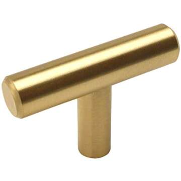 Cosmas 10 Pack 305BB Brushed Brass Cabinet Hardware Euro Style T Bar Knob - 2" Overall Length