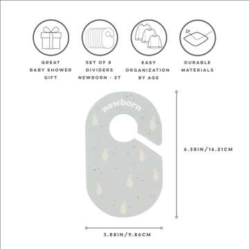 3 Sprouts Baby & Toddler Hanger Closet Dividers Set of 8 - Durable Baby Clothes Organizer, Nursery C...
