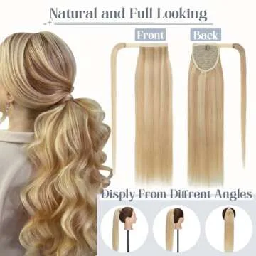 Rich Choices Ponytail Extension Human Hair Real Hair Ponytail Ash Blonde Highlighted Bleach Blonde 16 Inch 80g One Piece Clip In Wrap Around Long Ponytail Extension Straight For Women #18P613