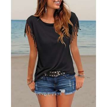 Stylish Cosonsen Women's Tassel Tee for Summer Casual Wear