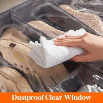 Lifewit Under Bed Shoe Storage Organizer Set of 2, 4.3 Inches Tall Low Profile Fabric Shoes Container Box with Clear Cover, Foldable Storage Bag with 2 Handles, Total Fits 24 Pairs of Shoes, Grey