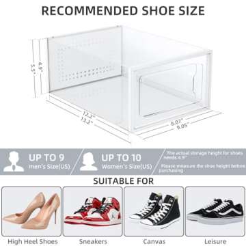 Elechomes Shoe Boxes Clear Plastic Stackable, 18 Pack Premium Shoe Organizer Storage for Closet Space Saving Foldable Shoe Rack Containers, Sneaker Display Case Holder Shoe Bin for Entryway Drawers