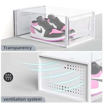 Elechomes Shoe Boxes Clear Plastic Stackable, 18 Pack Premium Shoe Organizer Storage for Closet Space Saving Foldable Shoe Rack Containers, Sneaker Display Case Holder Shoe Bin for Entryway Drawers